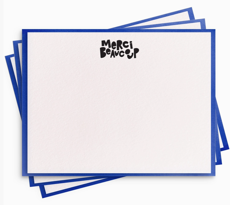 Merci Beaucoup Flat Notes - Letter Press Set of 8 Stationery